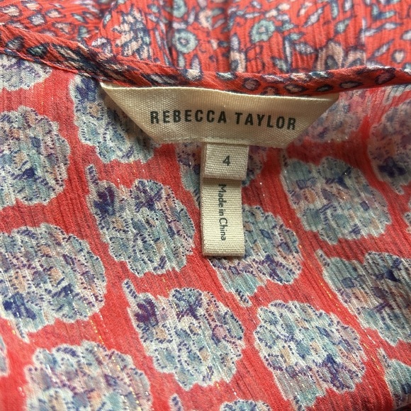 REBECCA TAYLOR Amanda Shirt Print Silk Long Sleeve Blouse Sheer Top Blousr Sz 4 - Picture 9 of 11